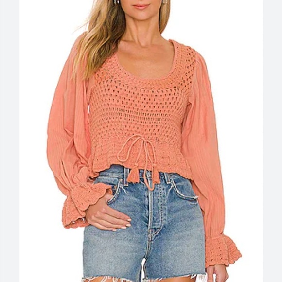 Free People Megan Crochet Top, Coral Sand, Pink Revolve Size Large L NWT - Picture 1 of 7